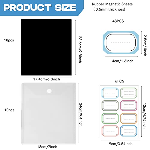 Image of 20Pcs Rubber Magnetic Sheets 0.5mm Thickness with Clear Stamp Die Storage Pockets 48 Label StickerResealable Plastic Storage Pocket Large Envelope Case Cutting Dies Stencil Organizer forCard Making