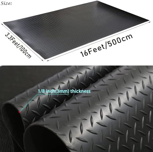 Heavy-Duty 1.5mm Garage Mats for Floor - Durable Rubber Flooring Rolls, Black Diamond Plate, Ideal Outdoor & Patio Door Mat, Sizes 2ft to 30ft for Ultimate Protection