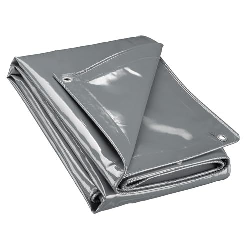 Wiltec Bâche de Camion 4 x 5m Grise 650 g/m² Polyester Revêtement PVC Œillets INOX 100cm Haute Protection Vol UV Intempéries Moisi Étanche Solide Haute...