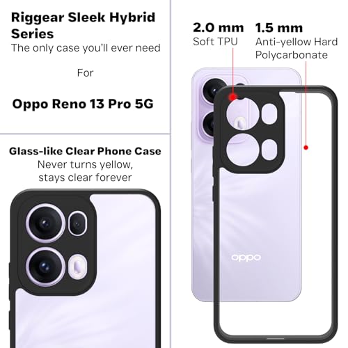 Image of RIGGEAR Shockproof Sleek Hybrid Armor Back Cover Case for Oppo Reno 13 Pro / Reno13 Pro 5G (Clear PC + Black TPU Bumper)