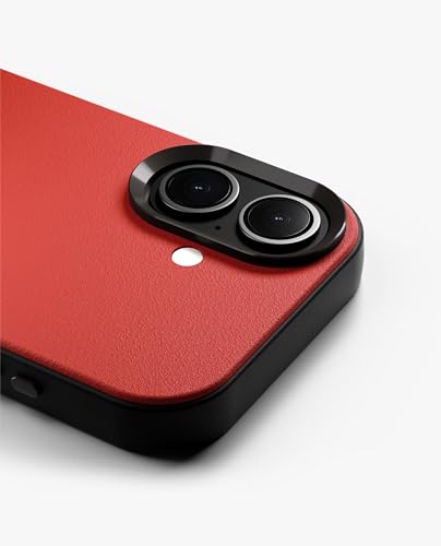 Image of DailyObjects Leatherite Case for iPhone 16 Plus Compatible with Mag-Safe Wireless Charging | Crimson-Grey Hybrid Magnetic Back Cover