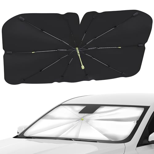 Woukksy Parasol Coche Delantero Interno, Parasol Paraguas Coche Delantero para Parabrisas 140 x 75 cm, Sombrilla Plegable para Coche con Anti UV Rayos, para Mayoría de Coches, SUV, Camiones
