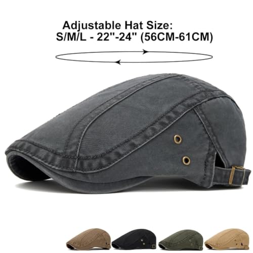 Image of Quanhaigou Unisex Denim Newsboy Hats Flat Ivy Gatsby Cabbie Driving Berets Hat Cotton Dad Cap for Men Women