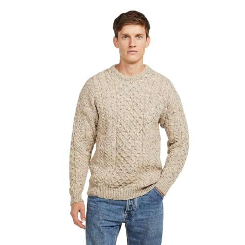 Inishbofin Mens Irish Cable Knit Sweater, 100% Natural Irish Wool