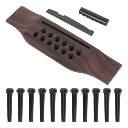 12 String Acoustic Guitar Bridge Set, 12 Pins, Nut and Saddle Replacement Kit for Enhanced Sound