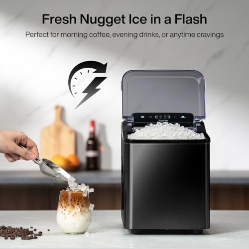 Image of Typhur Fast Nugget Ice Maker Countertop with Self-Cleaning Pump, 35lbs /24H Crushed Pebble Ice Machine, 8 Packs Cleaner, Dual Ice Scoops for Home, Kitchen, Party, RV, Onyx Black Stainless Steel