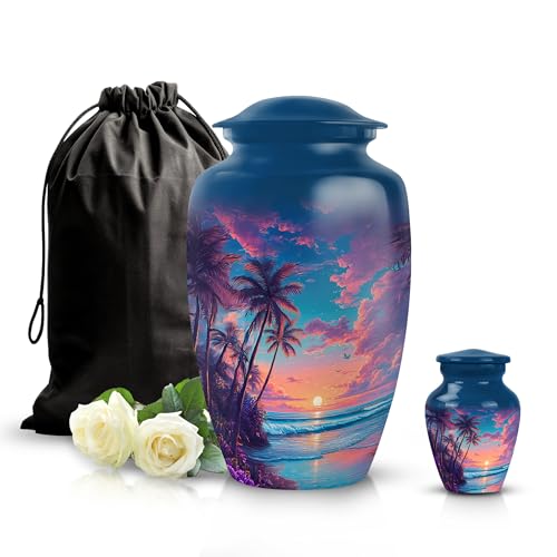 Image of Beach Urn - Cremation Urn for Adult - Combo 1 - Large with 3 Inch Pack of 1 - Keepsakes Urns for Ashes - Large Memorial Urns - Funeral for Adult Male & Female