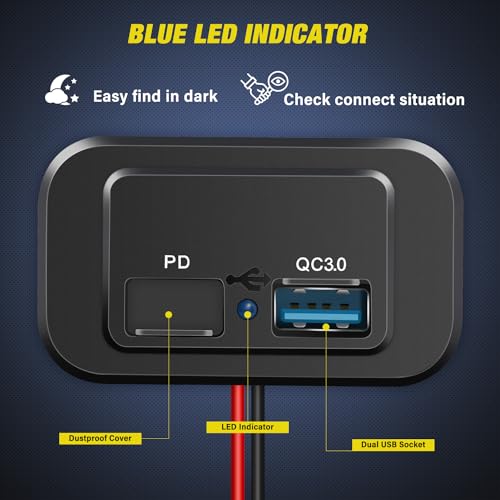 Image of Nilight 2 Pack Socket Panel 12V 24V Dual USB Outlet PD Type C QC3.0 | Surface Mount 48W Fast Waterproof for Automotive RV Marine Boat Motorcycle Truck