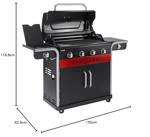 Char-Broil Gas2Coal 440 (2.0) Hybrid Grill - 4 - Brenner Gas & Kohlegrill mit Seitenbrenner, Schwarz