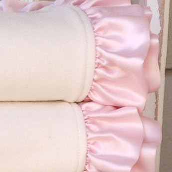 Robbie Adrian Organic Cotton Velour Baby Blanket Natural with Petal Pink Silk Ruffle