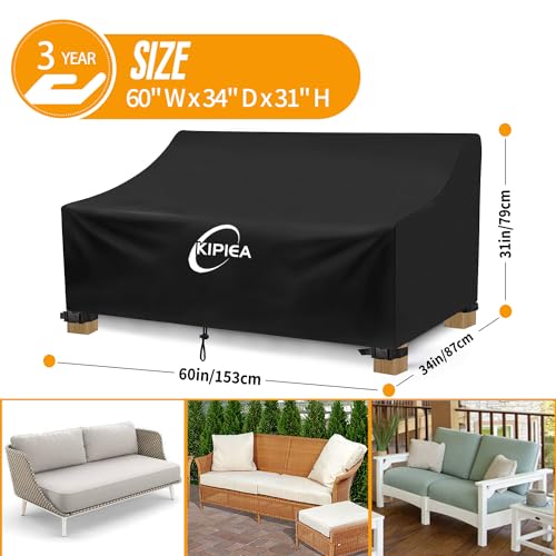 Kipiea Patio Sofa Cover, Heavy Duty 600D Outdoor Couch Cover Waterproof Winter, 2-Seat Patio Furniture Cover Loveseat, Outdoor Sofa Covers with Anti UV and No Tears, No Fading (60" W x 34" D x 31" H) by Kipiea - Image 2