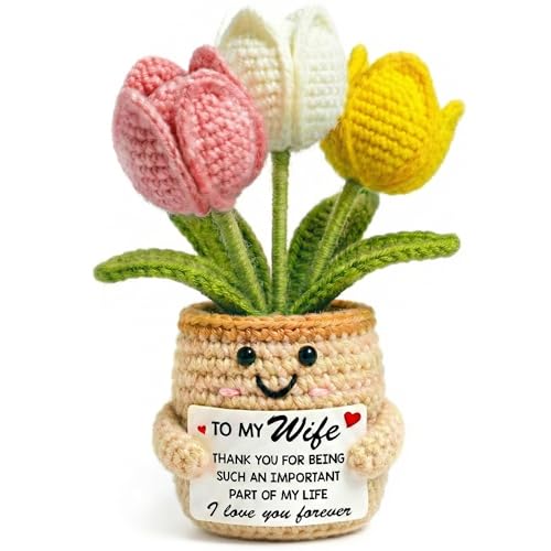 TEEBIM Mothers Day Birthday Gifts for Wife from Husband - Wife Mothers Day, Wedding Anniversary, Birthday Gift Ideas for Her - 6.3'' x 2.56 '' Inspirational Positive Support Tulip Crochet