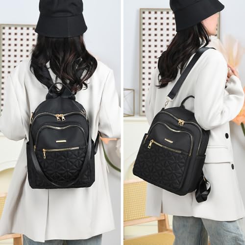 HTTDSLF Rucksack Damen Klein, Elegant Cityrucksack Kleiner Anti-Diebstahl Tagesrucksack, Wasserdichtere Rucksackhandtasche Daypacks Damen Rucksacktasche Modern für Pendeln Schule Arbeit Reise, Schwarz