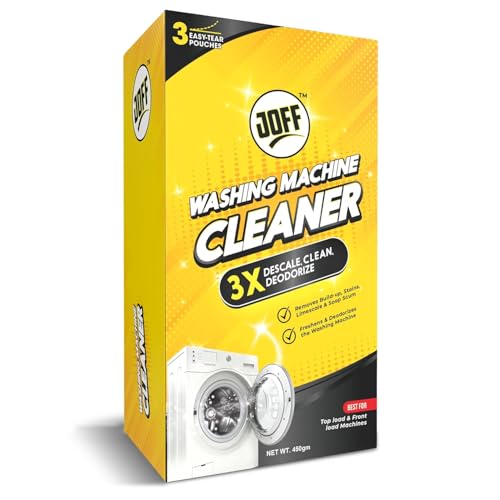 Image of Joff Washing Machine Cleaner Powder for Front and Top Load Machines, Removes Build-Up, Odors and Residue, Eco-Friendly Gentle Formula, Deep Cleaning Performance, Pack of 3, 150g Each