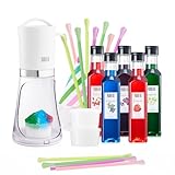 Snow Cone Machine Gift Set, Electric Shaved Ice Maker Kit & 5 Syrup Flavors - With 25 Cone Cups, 25 Straws & 4 Ice Molds, Frozen Dessert Maker, Kids Adults & Parties, Birthday, Hawaiin Slushie Machine