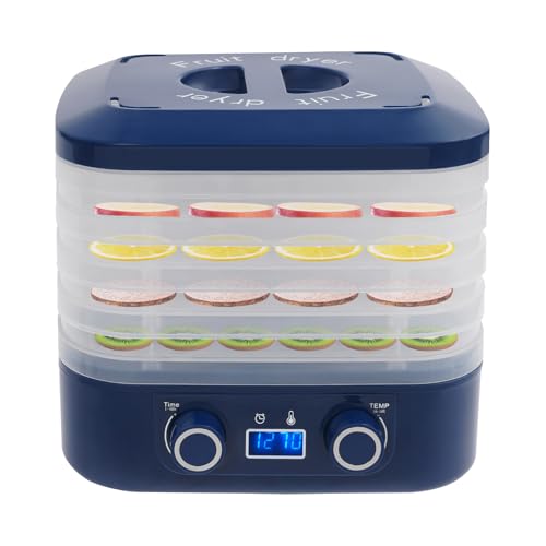 Dörrautomat mit 5 Tabletts, Lebensmittel Dörrgerät mit Temperaturregler 35-70°C und 48H-Timer, LED-Display, Obsttrockner Dörrapparat, Food Dehydrator für Fleisch, Obst, Gemüse (Blau)