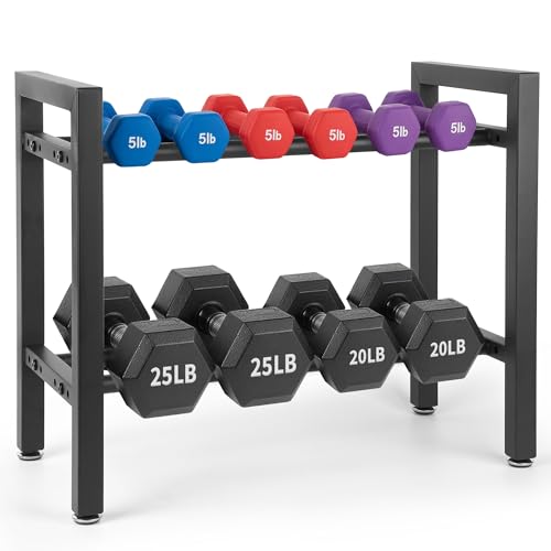 2-Tier Adjustable Dumbbell & Kettlebell Rack, 300LB Capacity