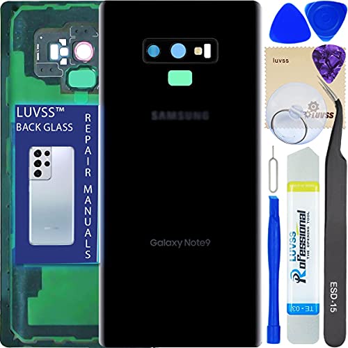LUVSS Tapa Trasera Vidrio para Samsung Galaxy Note 9 Cubre Bateria con Lente de Cámara Reemplazo Kit de Reparación SM-N960 -Negro