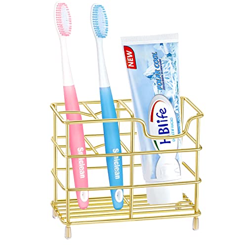 HBlife Small Toothbrush Holder for Bathroom 5 Slots Gold Stainless Steel Bathroom Accessories Organizer for Small Spaces