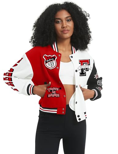 COZYPOIN Women's Varsity Jacket Cropped Letterman Jacket Lightweight Button Down Bomber Racer Baseball Y2K Coats4