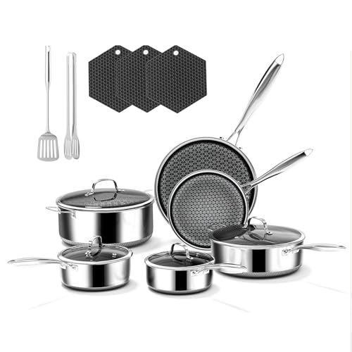 Image of 15-Piece 5 Ply Stainless Steel Cookware Set with Lids, Pots and Pans Set Non Stick, Non-Toxic Kitchen Utensils Set for Induction, Oven, Dishwasher Safe, RV Essentials, Kitchen Appliances
