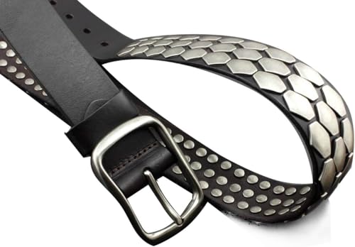 Pin Buckle Rocker Punk Biker Belt – Real Genuine Leather with Metal Sequin Detail3