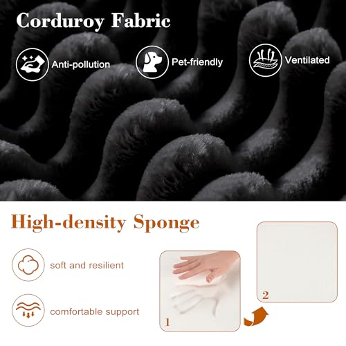 Image of 110 Corduroy Modular Sectional Boneless Sofa with 2 Ottomans, Convertible Cloud Couch with Deep Seats, Fluffy Memory Foam U Shaped Couch for Living Room, No Assembly Required (Black)