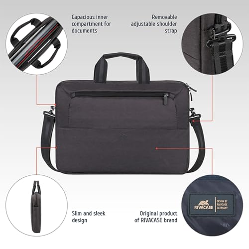 Image of RIVACASE Suzuka ECO Laptop Bag Water Resistant ECO FRIENDLY RPET Polyester Fabric fits most popular Macbook Laptops Ultrabooks 15.6 inches Computer Bag for Women /Men /Travel /Business Style Briefcase