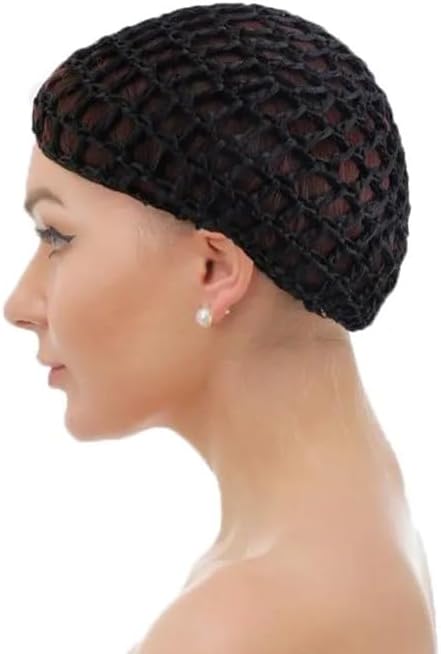 Hair Net Mesh Crochet Knit Snood Hat Thick Short Women Hairnet Wrap Doobie Dominican Snoods Cover Ornament for Sleeping (Black).