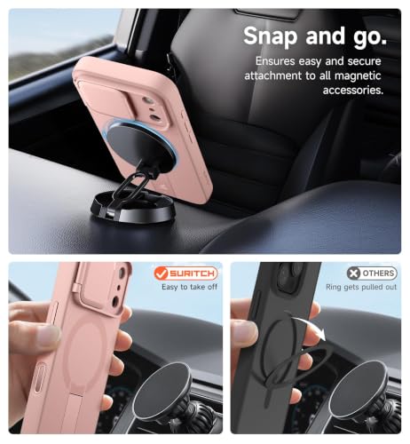 Image of SURITCH for iPhone 17 Pro Case with Camera Control Cover, Camera Cover and Adjustable Kickstand, Compatible with MagSafe, Shockproof Bumper Protective Cases 6.3 Inch, Pink
