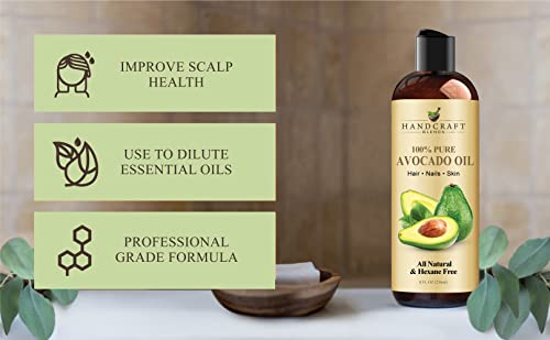 Handcraft Blends Avocado Oil - Cold-Pressed 8 Fl Oz - 100% Pure and Natural - Premium Grade Carrier Oil for Skin and Hair - Hair and Body - Massage - Hexane-Free