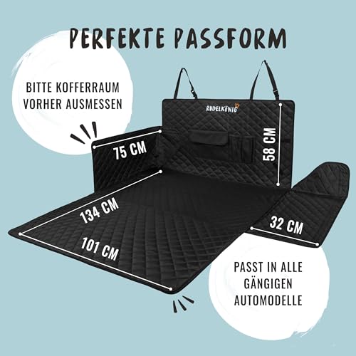 Rudelkönig Kofferraumschutz Hund mit Ladekantenschutz - Wasserabweisend & Kratzfest - Gesteppte Auto Hundedecke mit Tasche - Universale Kofferraum Schutzmatte für Hunde