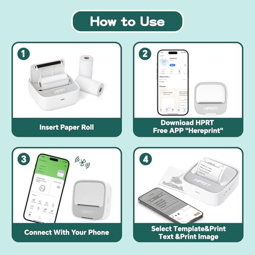 Image of HPRT S1 Bluetooth Thermal Label Printer, Portable Mini Inkless Sticker Maker with 1 Roll Paper, Compatible with iPhone & Android, for Home, School, Office, Travel, Kids. Free App with Templates