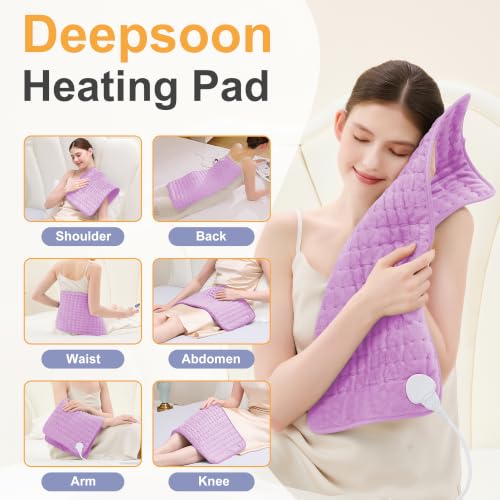 Image of Heating Pad,Electric Heating Pads,Heating Pad for Back,Lavender,24x12 Inch | Heating Pads for Shoulder,Neck,Abdomen,Knee,Arms,Legs,Heat Pad for Birthday Father Mother Gift Women Men,6 Heat Settings