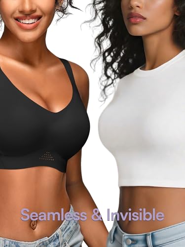 Image of Seamless Supportive Bras for Women No Underwire - M-4XL Jelly Bra | Wireless Full Coverage Bralette, Plus Size, Comfortable T-Shirt Bra for Older, Lightly Padded, Buttery Soft