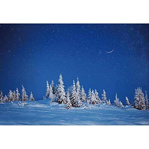 Aoihrraan 2,7x1,8m Winter Forest Backdrop Snowfield Snow Covered Fir Pine Tree Forest Cold Frost Starry Sky Natural Scenery Photography Background Baby Shower Girl Boy Kids Portrait Photo Studio Props