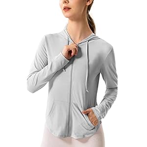 Hanyomo Women’s Long Sleeve UPF 50+ Sun Protection Jacket Hooded Fitness Shirt with Pockets Yoga Full Zip Athletic