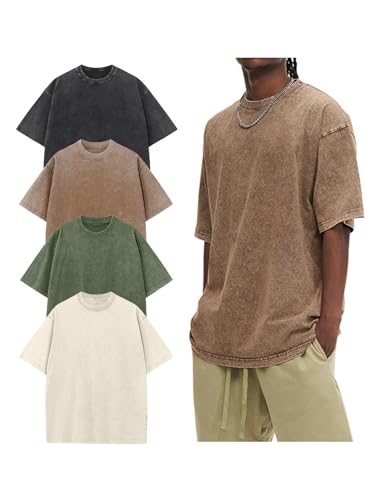 Arssm Oversized Tshirts for Men Acid Wash Loose Fit Vintage Cotton Heavyweight T Shirts Baggy Tees