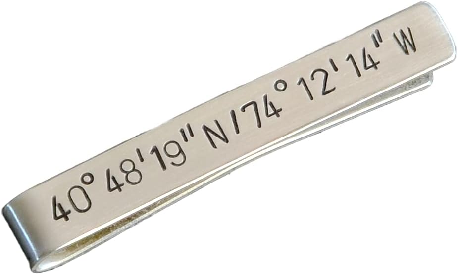 sterling silver tie bar with coordinates from your special place
