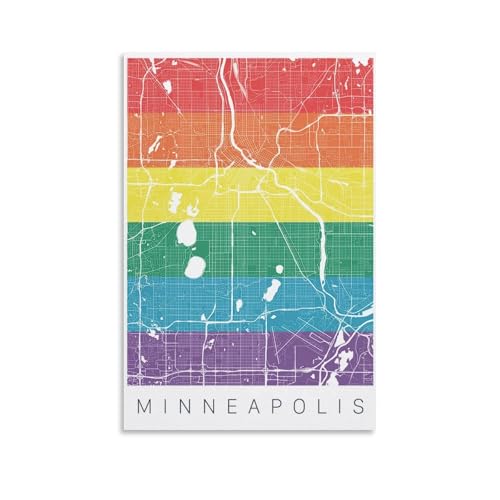 XYSWDD Minneapolis Rainbow Map Art Poster Print for Teen Boys Room Wall Art Canvas Painting Print 08x12inch(20x30cm)