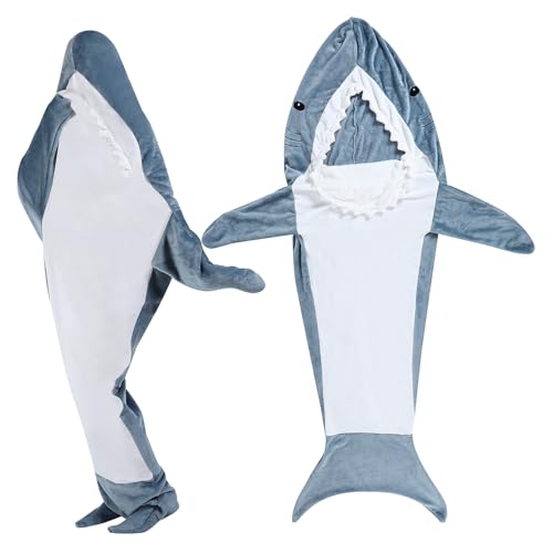 CIYODO Wearable Shark Blanket Hoodie for Adults Flannel Nightgown with Detachable Shark Head Cozy Versatile for Winter Unique Design for Fun Comfort