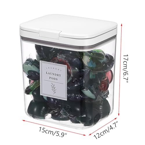 TOLIDA Aufbewahrungsbox aus PET Kunststoff, Vorratsdose mit Messbecher, Organizer für Waschmittel, Wäscheperlen, Wäscheperlen, duftende Perlen, Mehl, Hundefutter, Katzenfutter 2L
