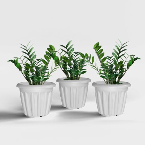Image of YUCCABE ITALIA SHERA Floot 10 Inch Plastic Flower Pot 3 Piece Set of Round Shape Planter for Home Garden Seedling Planter for pots (White)