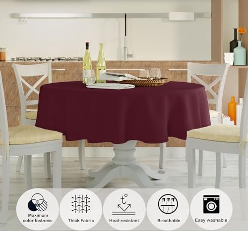 Image of HOME COLORS.IN Plain Solid Cotton 4 Seater Round Table Cover - Durable - Machine Washable - Every Day use Dining Table Cloth - 60 x 60 Inch - Maroon