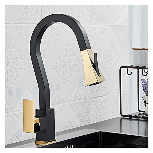 Mitigeur de lavabo en laiton massif or brossé et noir avec mécanisme haut de gamme rétractable