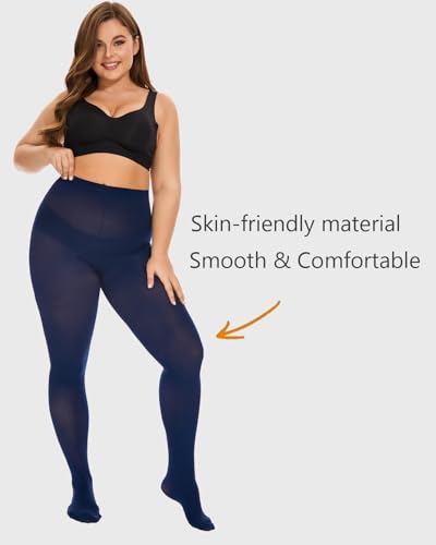 Image of DUCMODA Plus Size Tights for Women, Ultra Soft Solid Color Semi-Opaque Pantyhose, Nylon High Waist Stockings 1X 2X 3X 4X