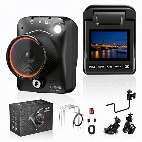 Outdoor Time Lapse Camera with Weatherproof Case, 48MP & 1296P MP4 Video, 180-Day Battery, 110° Wide Angle, LED Light, 64GB Card, 3 Mounts for Construction, Garden Growth, Sunsets & DIY