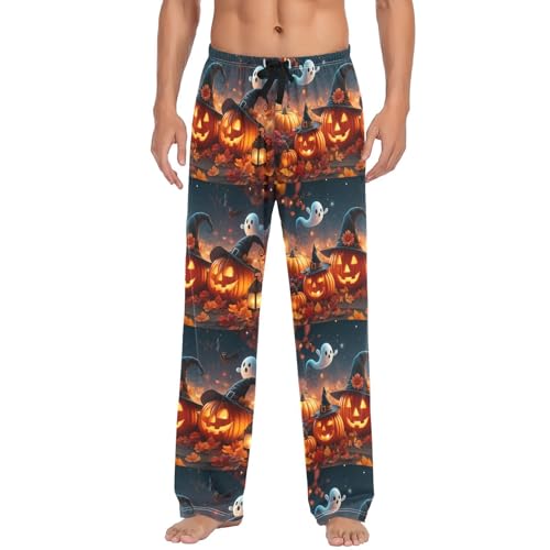 Spirits Pumpkins Men's Cotton Pajama Pants with Pockets and Drawstring Comfortable and Stylish,S2