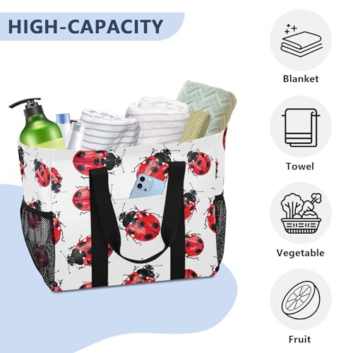 Nander red Beetle Ladybug Foldable Tote Bag Waterproof Sandproof Women Beach Bag Handbag Gym Bag Travel Shopping Bag4