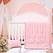 JISEN 3 Piece Crib Bedding Set Soft Baby Ruffle Crib Comforter Set with Quilt, Sheet, Pillowcase - Nursery Bedding for Boys or Girls Pink